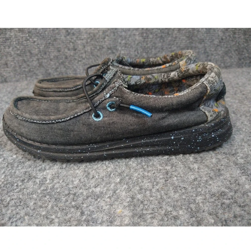 Hey Dude Wally Loafers Kids Size 2 Charcoal Grey Canvas Speckled Sole Slip On